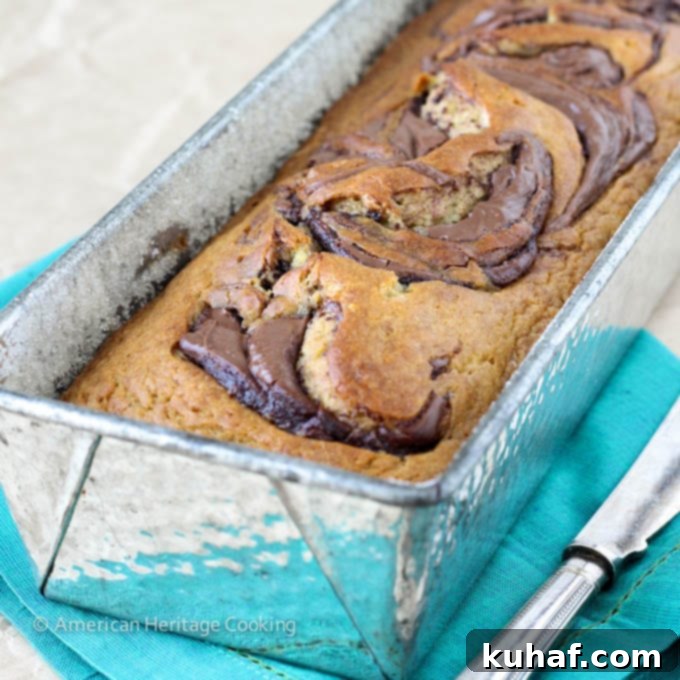 Nutella Swirled Banana Bread silver loaf pan