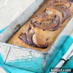 Nutella Swirled Banana Bread silver loaf pan