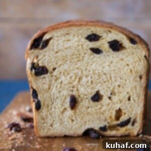 Old Fashioned Raisin Bread sliced interior.