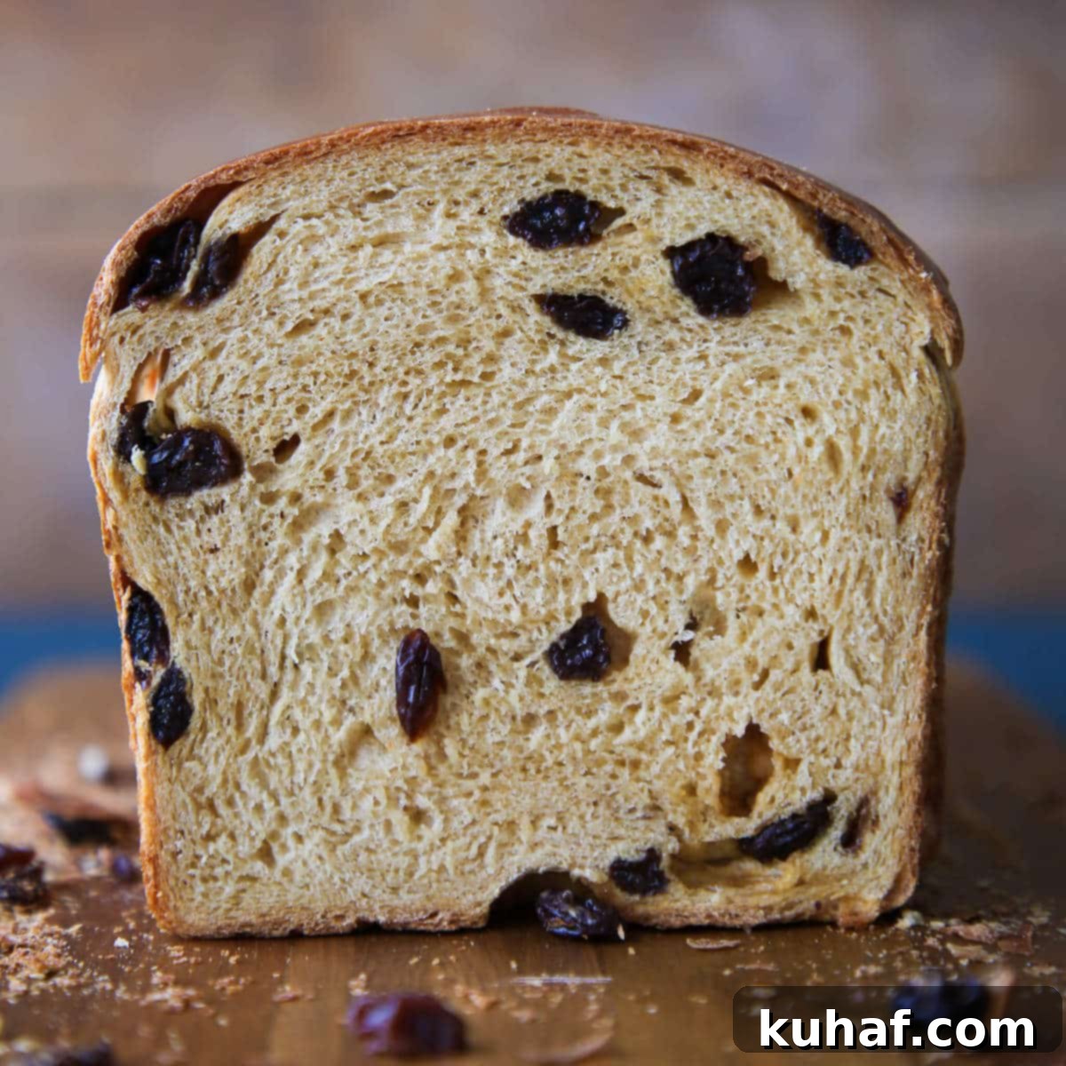 Old Fashioned Raisin Bread sliced tender inside. 