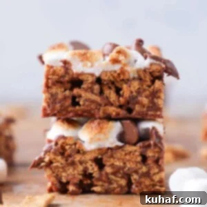 No Bake Golden Graham Smores Bars sliced stacked
