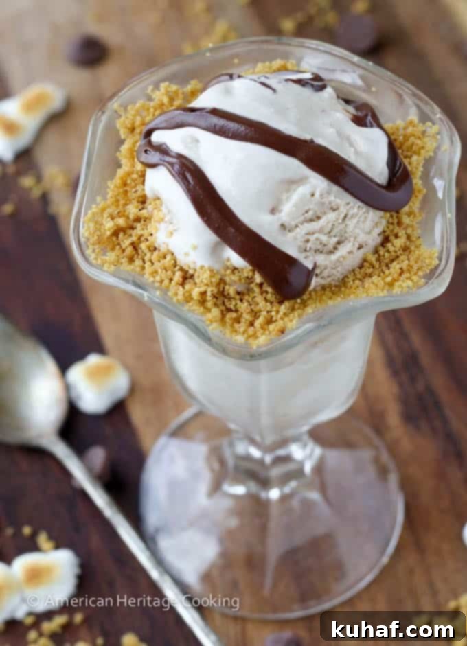 Toasted Marshmallow Smores Ice Cream in a container, ready for freezing
