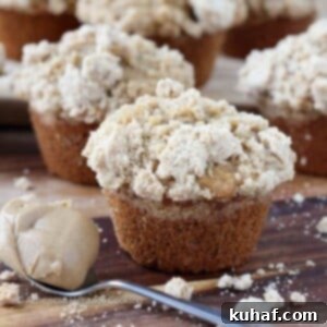 Peanut Butter Banana Muffins with Peanut Butter Streusel Peanut Butter Filled Spoon