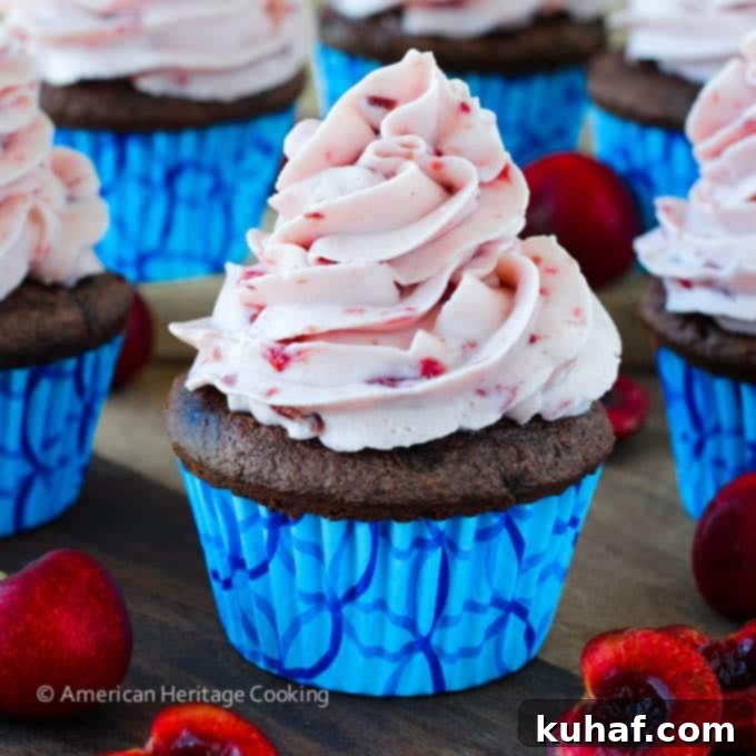 Double Chocolate Cupcakes Cherry Mascarpone Frosting