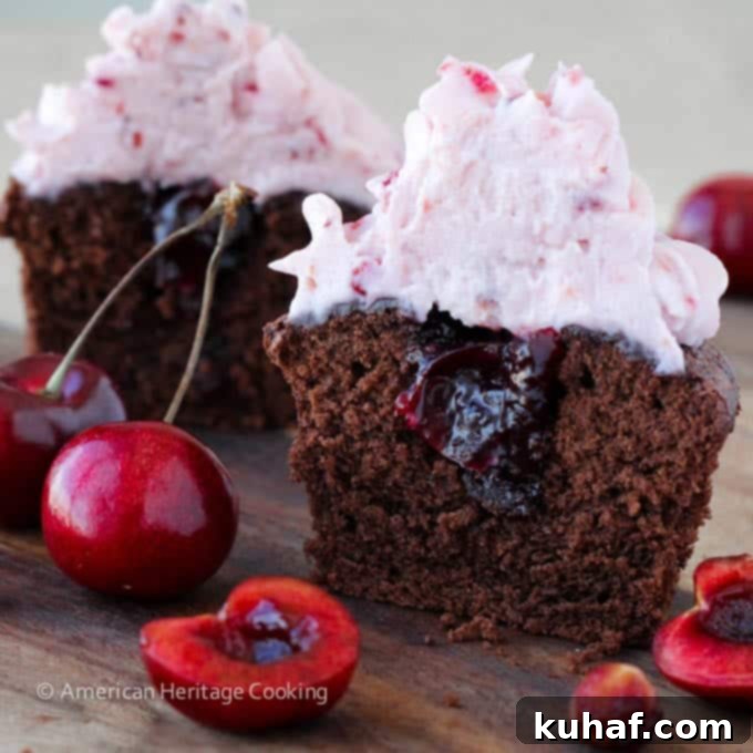 Double Chocolate Cupcakes Cherry Mascarpone Frosting