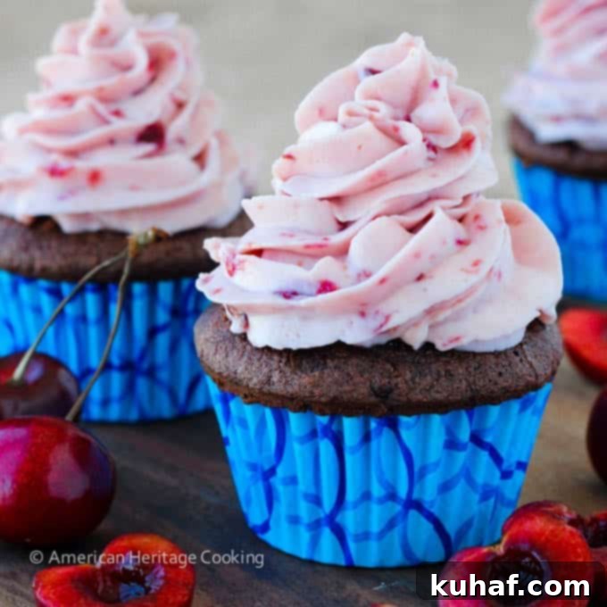 Double Chocolate Cupcakes Cherry Mascarpone Frosting