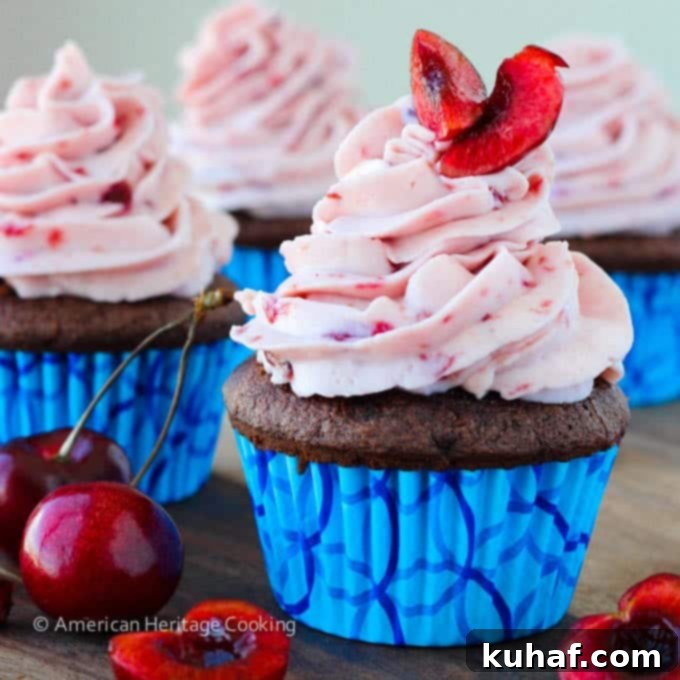 Double Chocolate Cupcakes Cherry Mascarpone Frosting