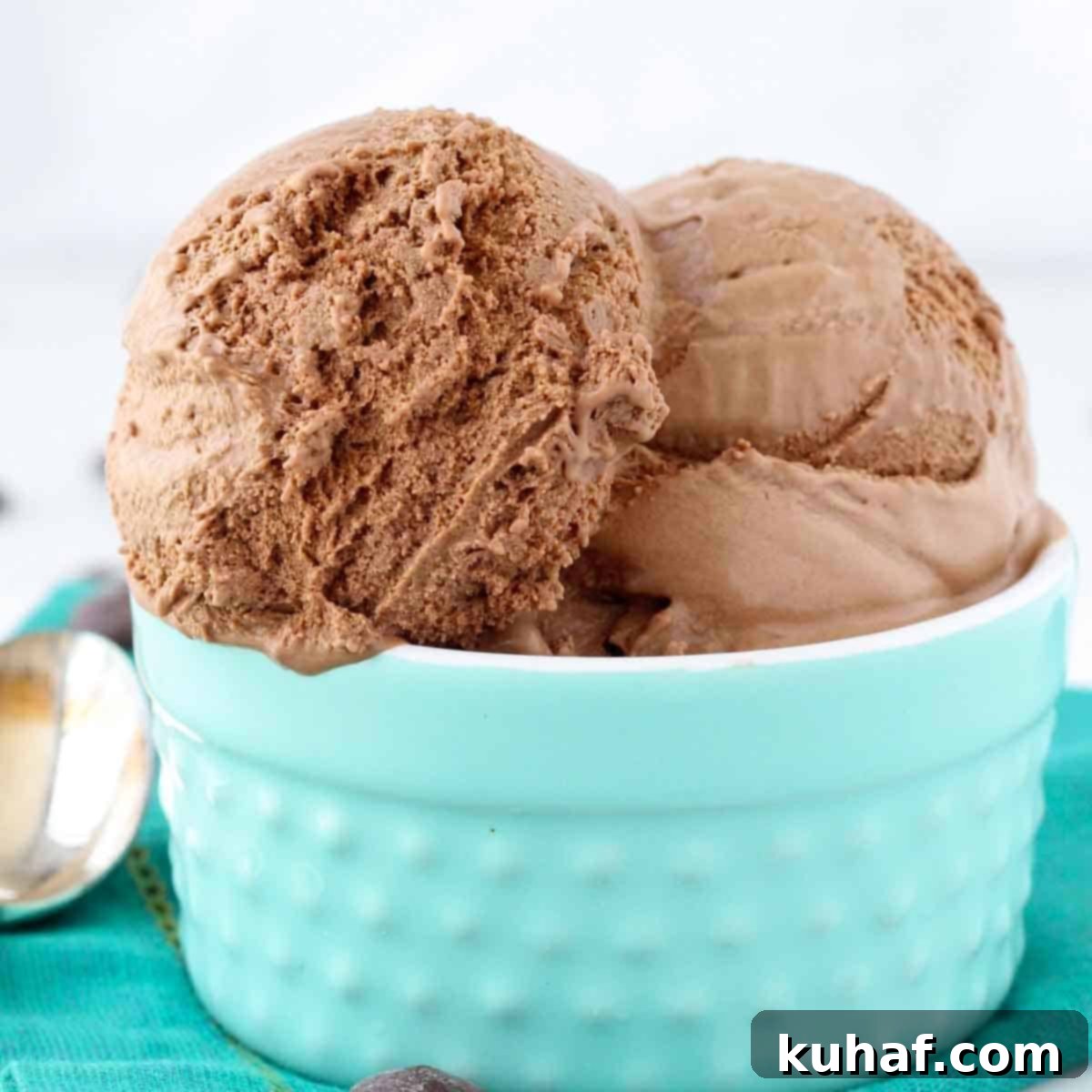 Velvety Homemade Chocolate Ice Cream 4 An instant-read thermometer being used to check the temperature of the chocolate ice cream custard base.