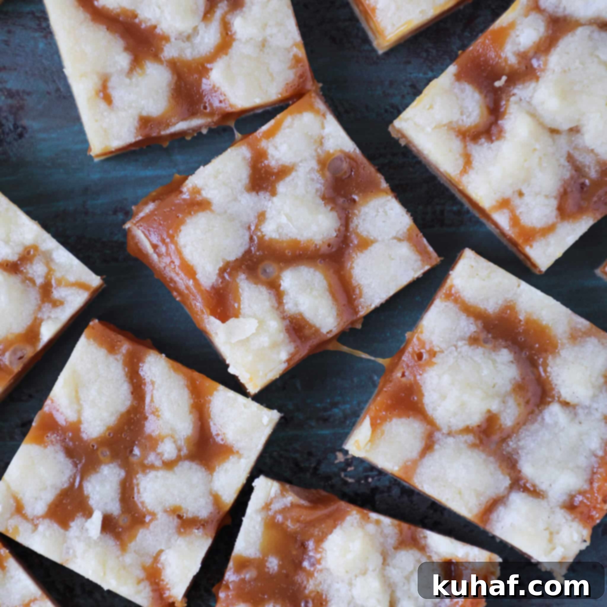 Caramel Butter Bars cut with caramel pull