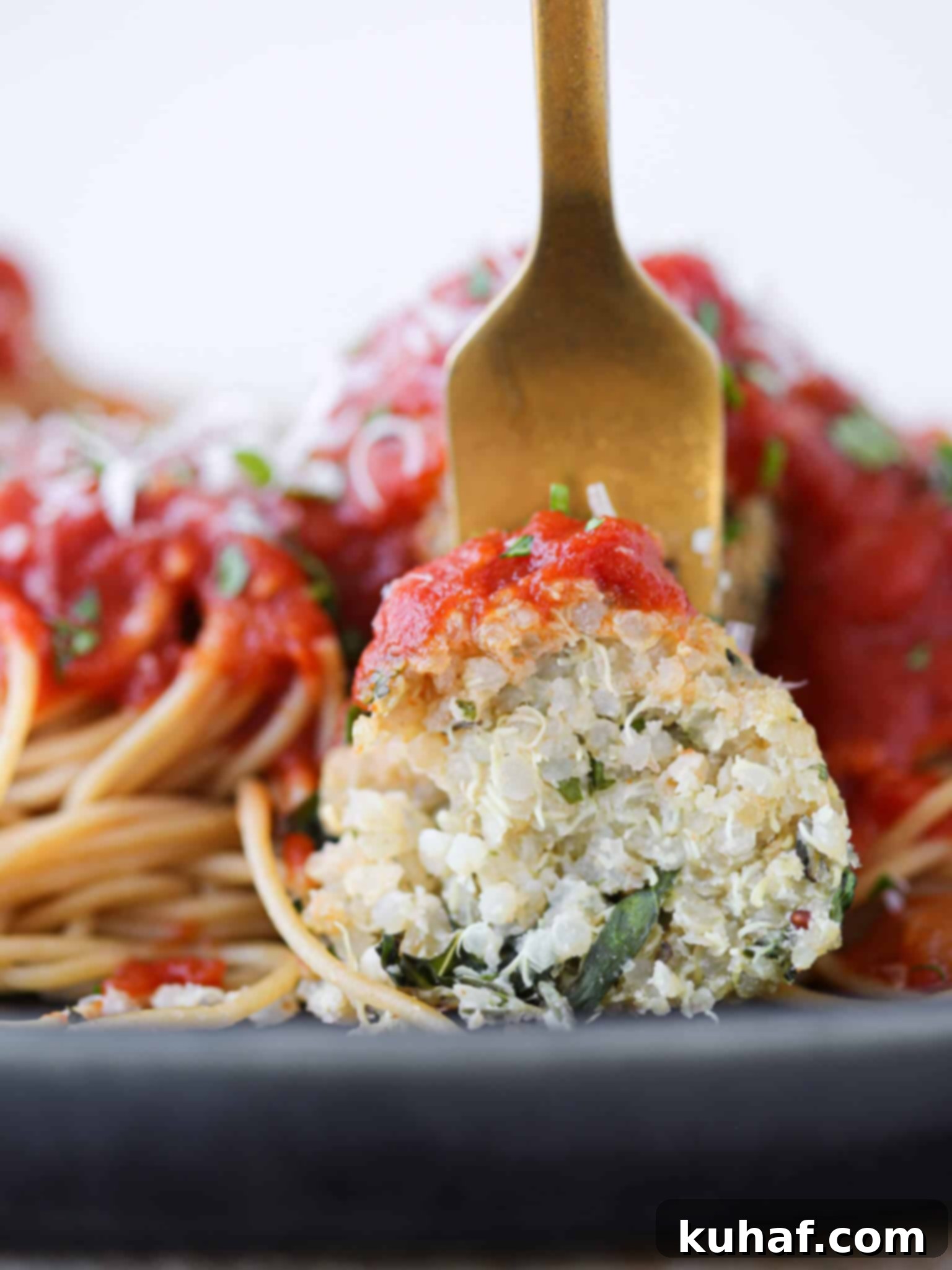 Herbivorous Italian dish sliced open on fork
