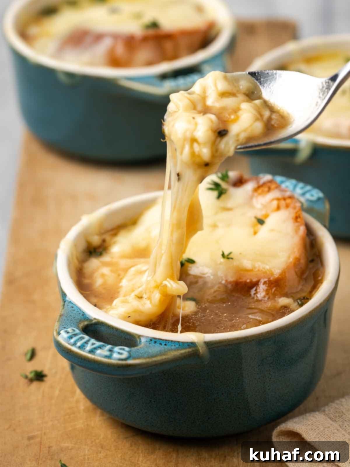 cheese pull from hot french onion soup.