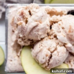 Multiple scoops of homemade Apple Pie Ice Cream, a cool and spiced dessert.