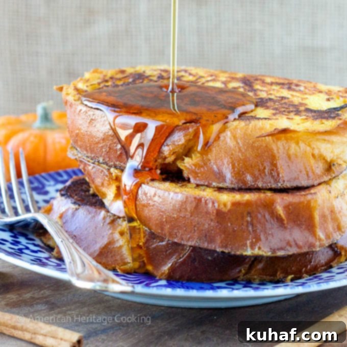 Delicious Pumpkin Spice French Toast with dripping maple syrup, perfect for fall breakfast