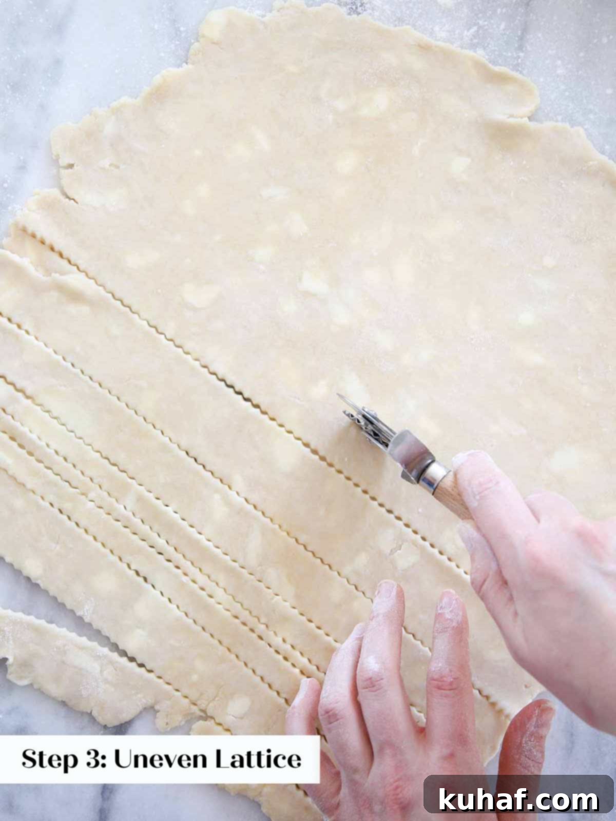 Simple Steps to a Beautiful Lattice Pie Crust 5 cutting butter pie dough strips for lattice.