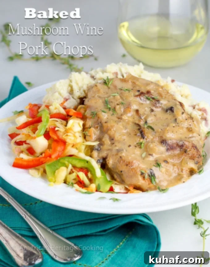 Baked Mushroom Pork Chops | Easy and delicious baked pork chops that are perfect for entertaining or family dinner!  It's one of my husband's favorite meals!