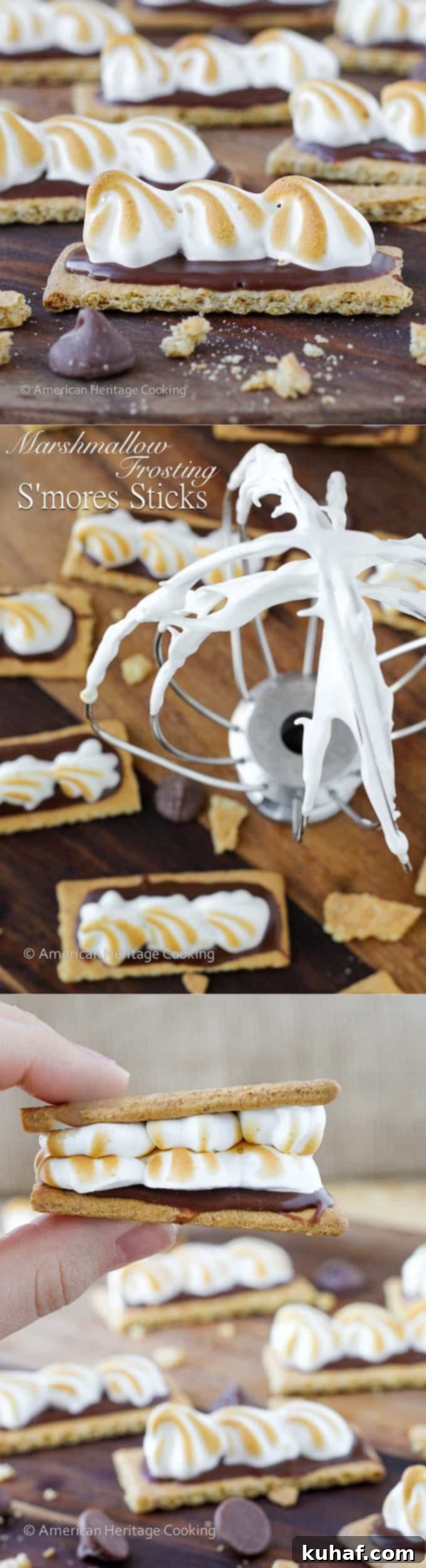 Homemade Marshmallow Frosting Smores Sticks | An easy, gelatin-free, recipe for marshmallow frosting and adorable, bite-sized S'mores snacks! 