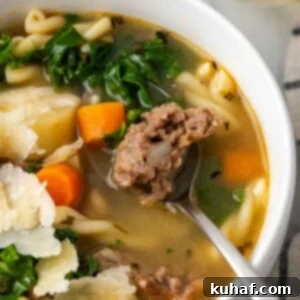 close up sausage soup in bowl.