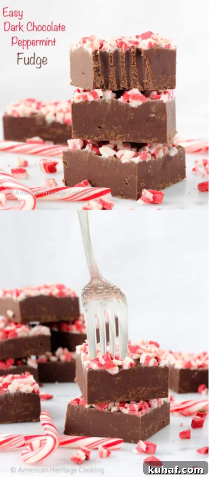 An easy Dark Chocolate Peppermint Fudge recipe! Perfect for gifting or keeping! Rich, chocolatey and smooth!