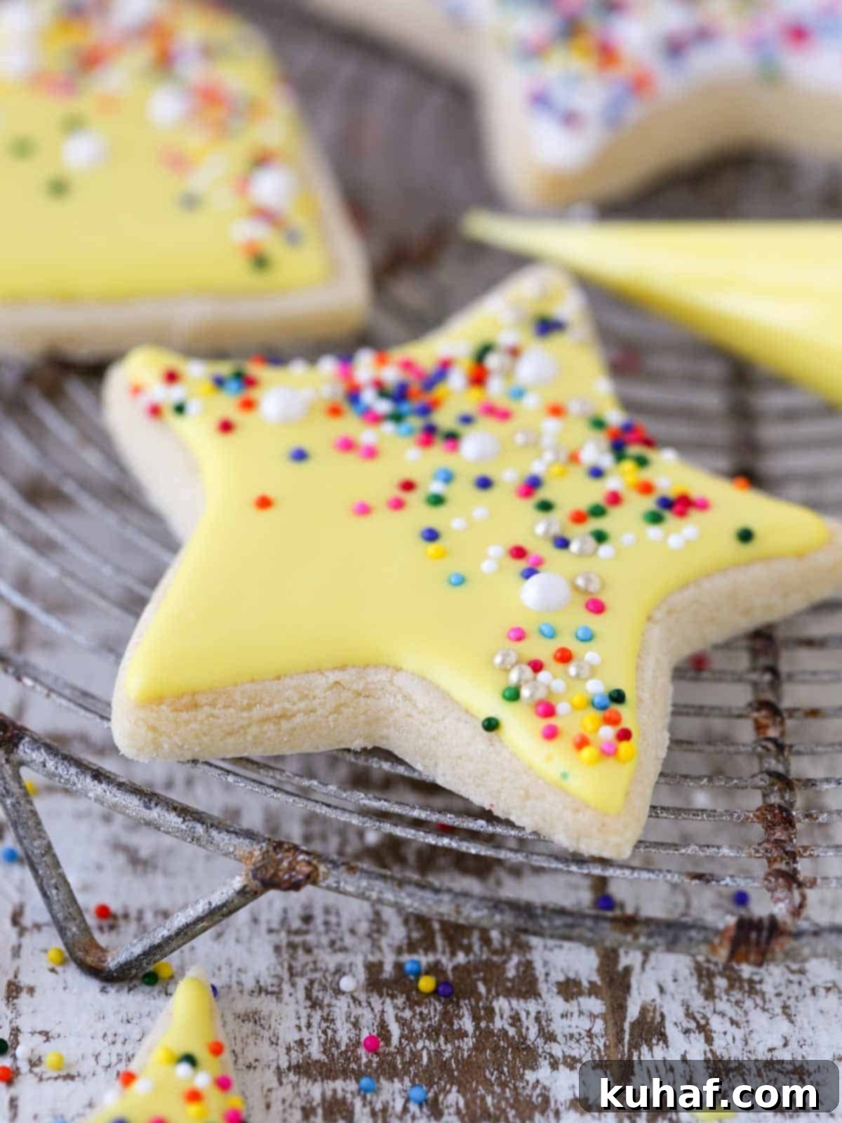 yellow star on vintage cake cooling rack.