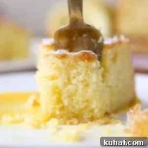 olive oil cake sliced on fork.