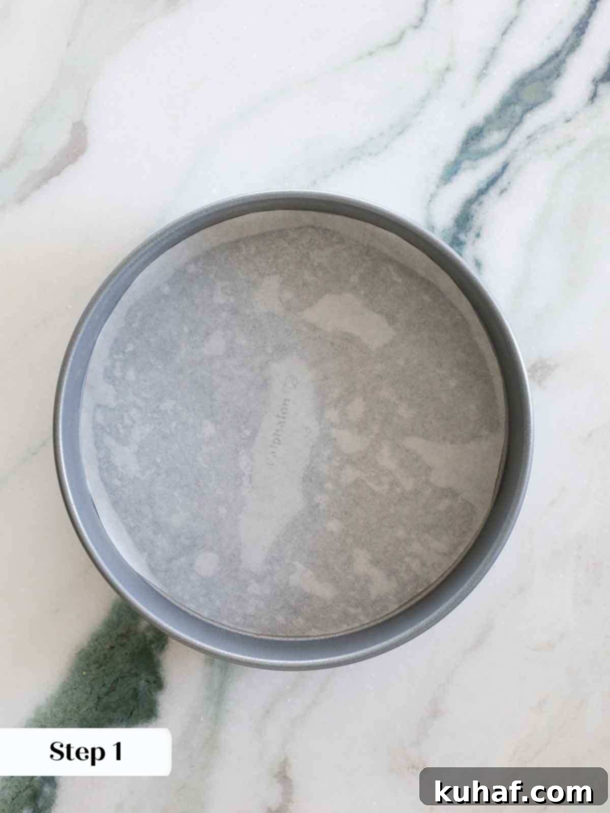 round cake pan lined with parchment.