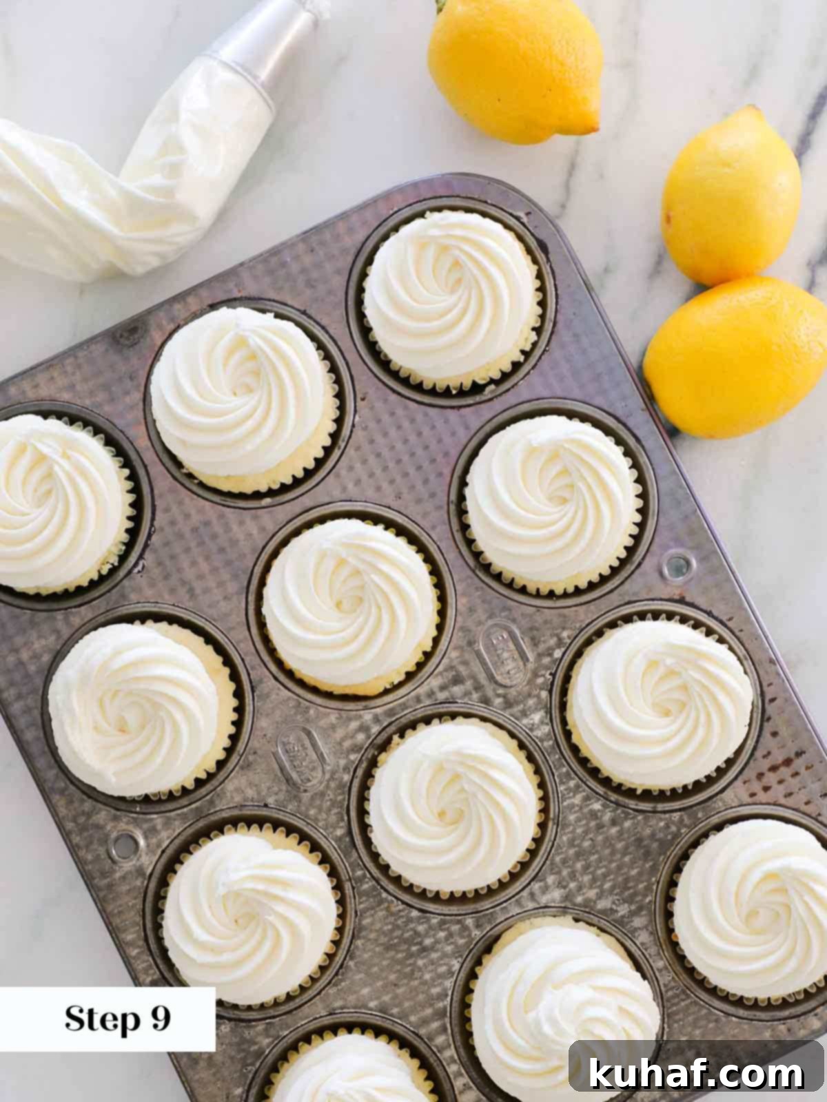 frosted lemon cupcakes with lemon buttercream frosting.