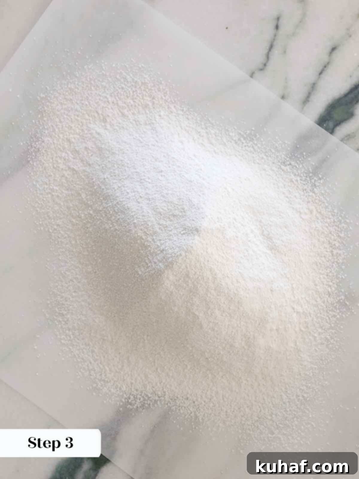 sifted dry ingredients on parchment paper.