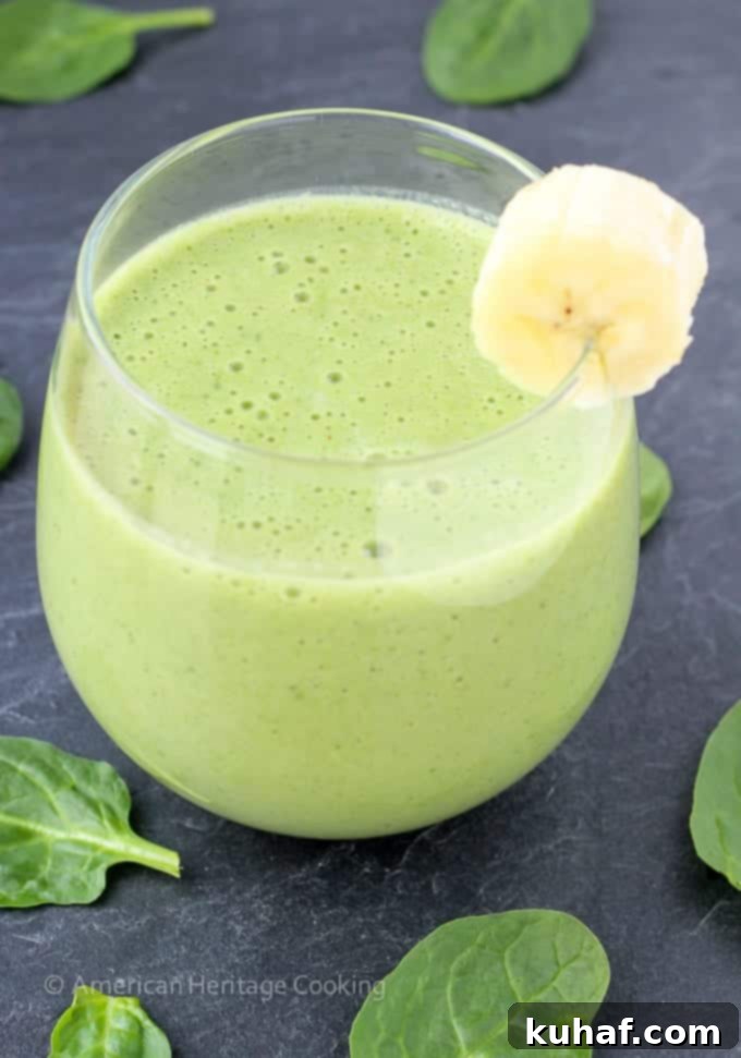 Light and Creamy Peanut Butter Banana Spinach Smoothie 3 This low calorie peanut butter banana spinach smoothie recipe is easy and delicious! And the spinach? You won't even know it's there!