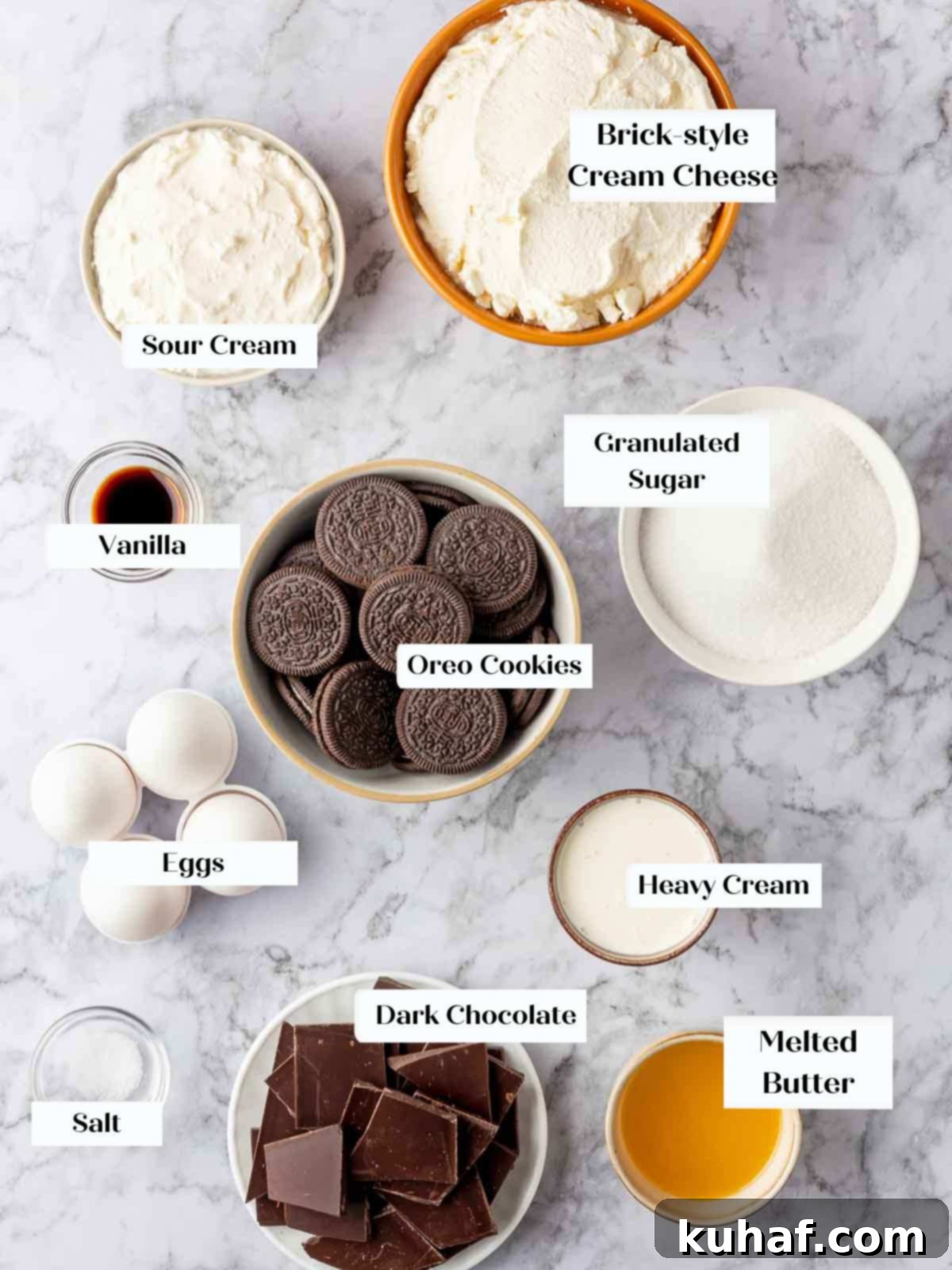 chocolate cheesecake and oreo crust ingredients.