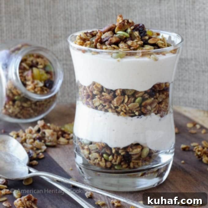 Maple Pumpkin Yogurt Parfaits with Steel Cut Oat Granola 3 These Maple Steel Cut Oats Granola Pumpkin Yogurt Parfaits are an easy, delicious breakfast! Protein and fiber packed to keep you full!