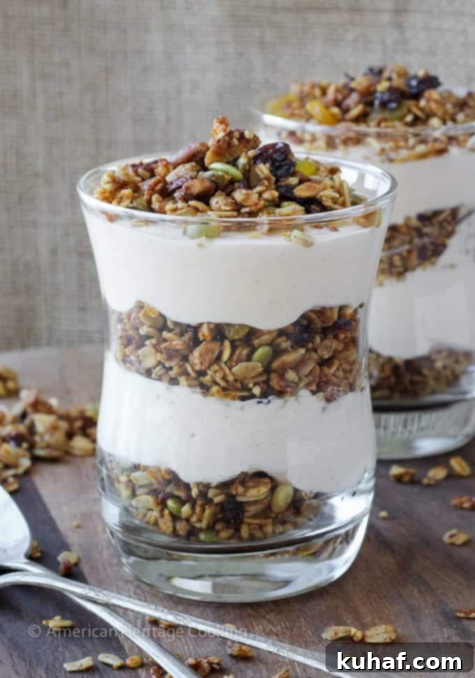 Maple Pumpkin Yogurt Parfaits with Steel Cut Oat Granola 4 These Maple Steel Cut Oats Granola Pumpkin Yogurt Parfaits are an easy, delicious breakfast! Protein and fiber packed to keep you full!