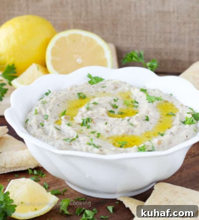 Baba Ganoush 6 A close-up shot of Baba Ganoush, inviting viewers to taste its creamy and tangy goodness.