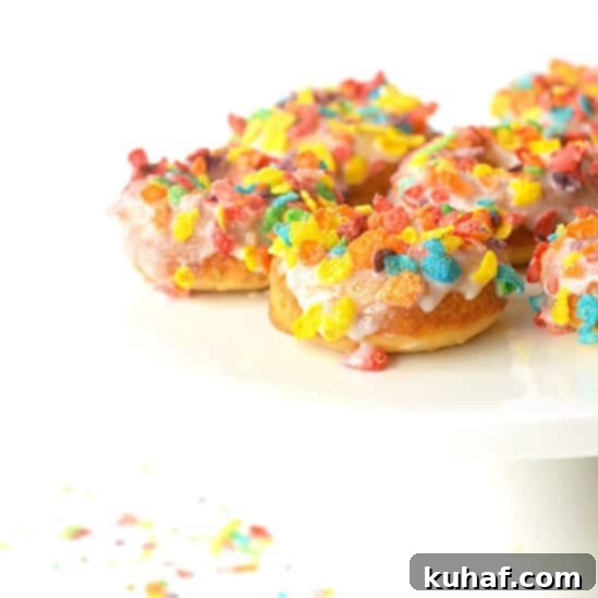 Fruity Pebble Cereal Milk Baked Donuts White Background
