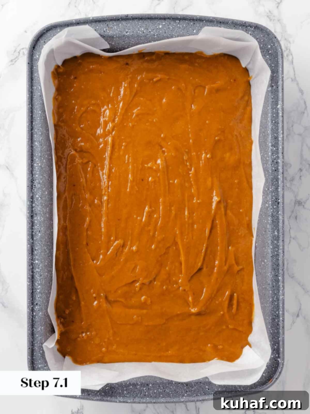 Delicious Autumn Pumpkin Squares 10 Pumpkin bar batter spread evenly in a baking dish.