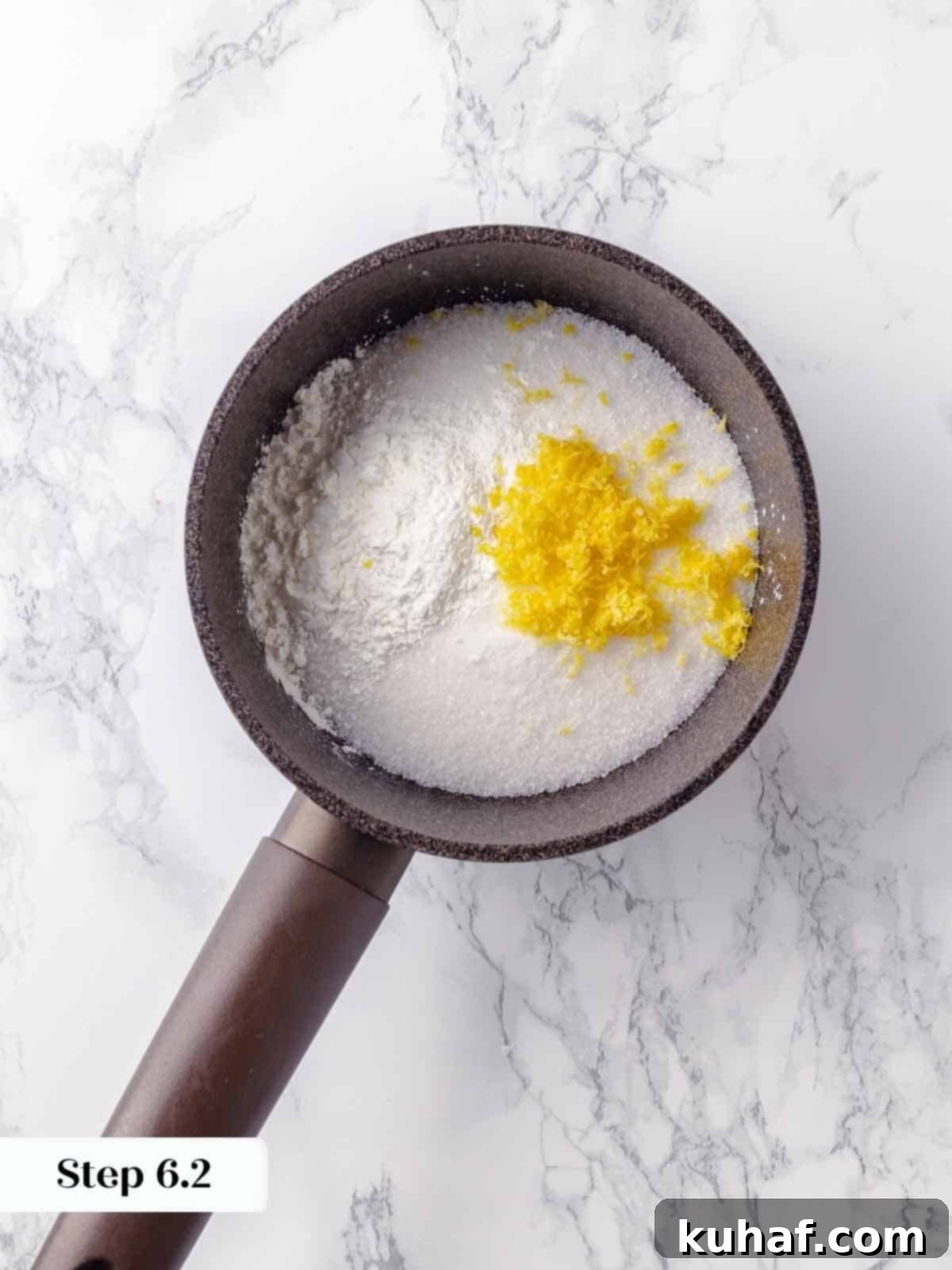 Freshly grated, aromatic lemon zest being delicately sprinkled into the pie filling, infusing it with an intense burst of citrus flavor.