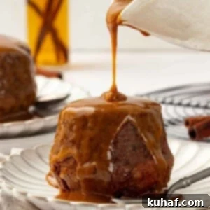 Sticky toffee pudding fully soaked in rich toffee sauce.