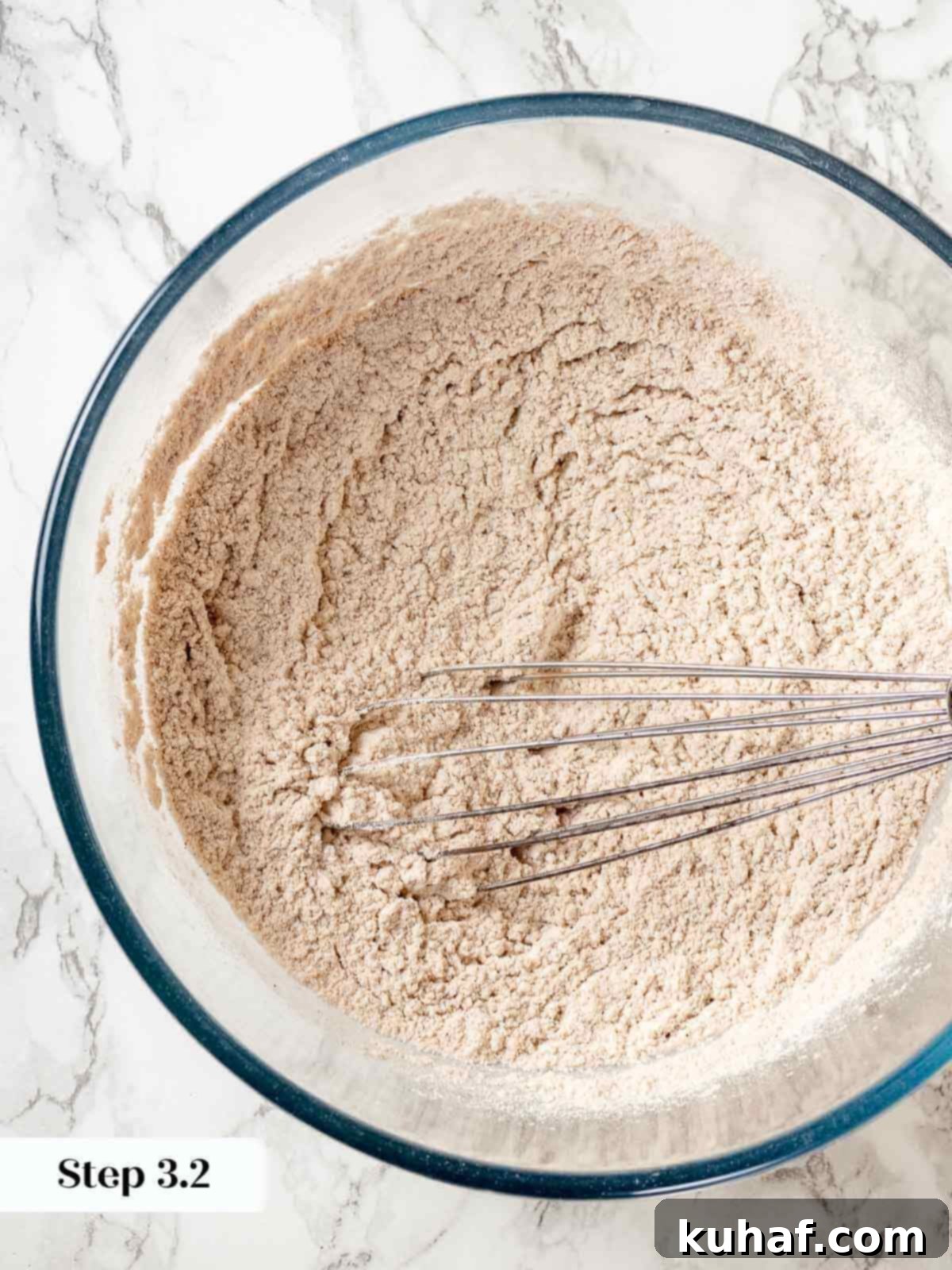 Flour mixture being prepared for sticky toffee pudding.