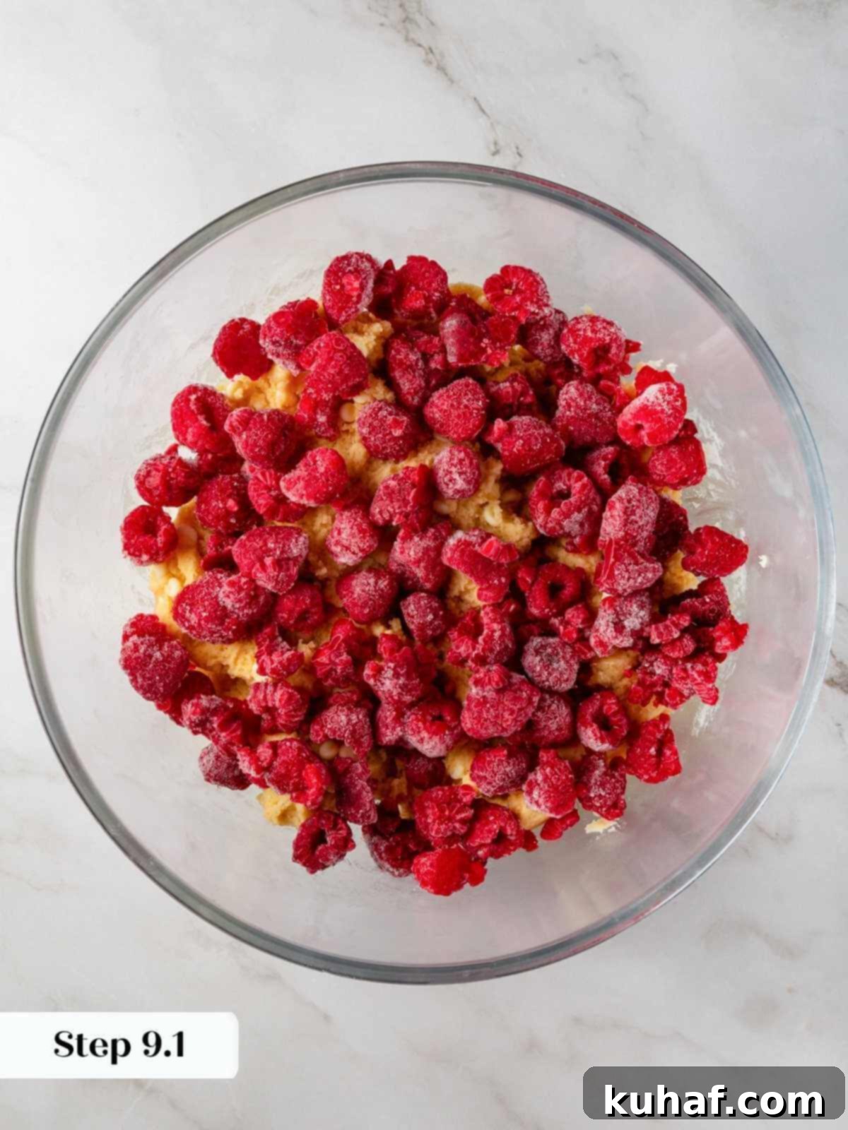 Luscious White Chocolate Raspberry Cookies 12 Fresh raspberries being gently folded into the cookie dough to add bursts of fruity flavor.