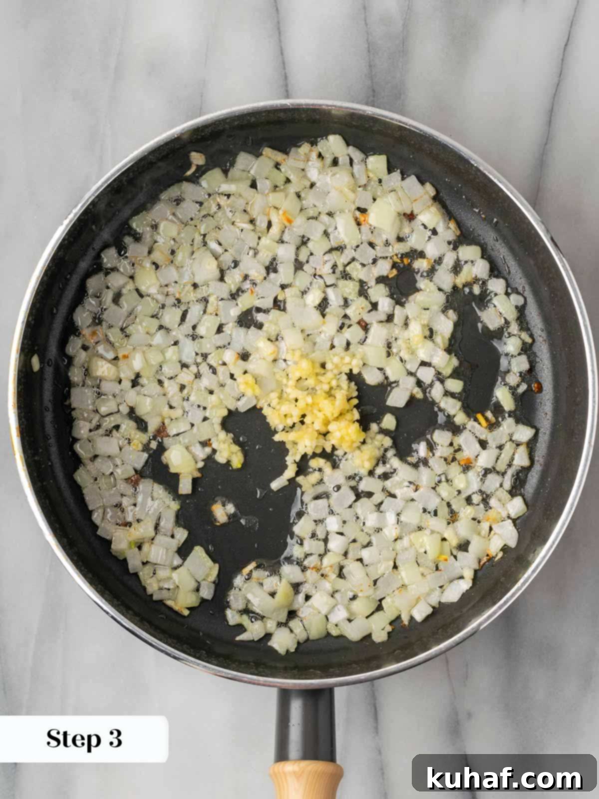 sauteed onions and garlic in pan.