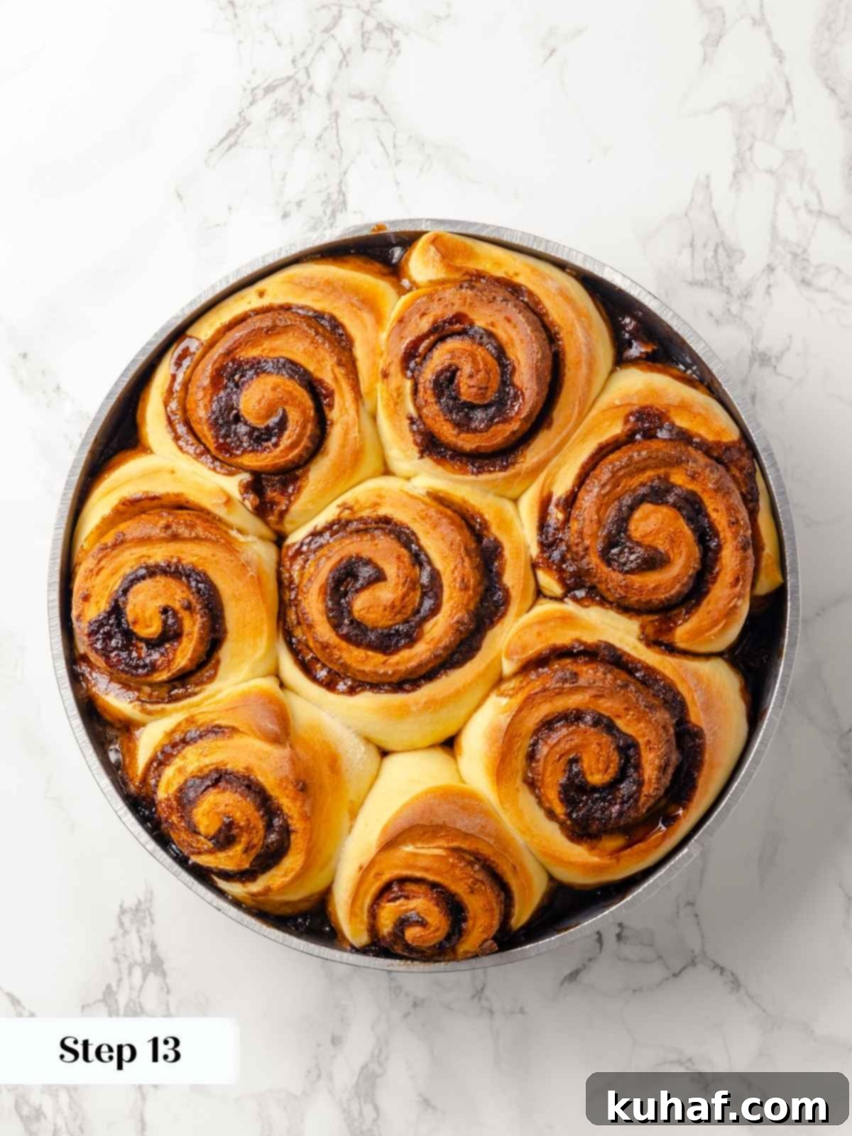 Freshly baked sticky buns still in the pan.