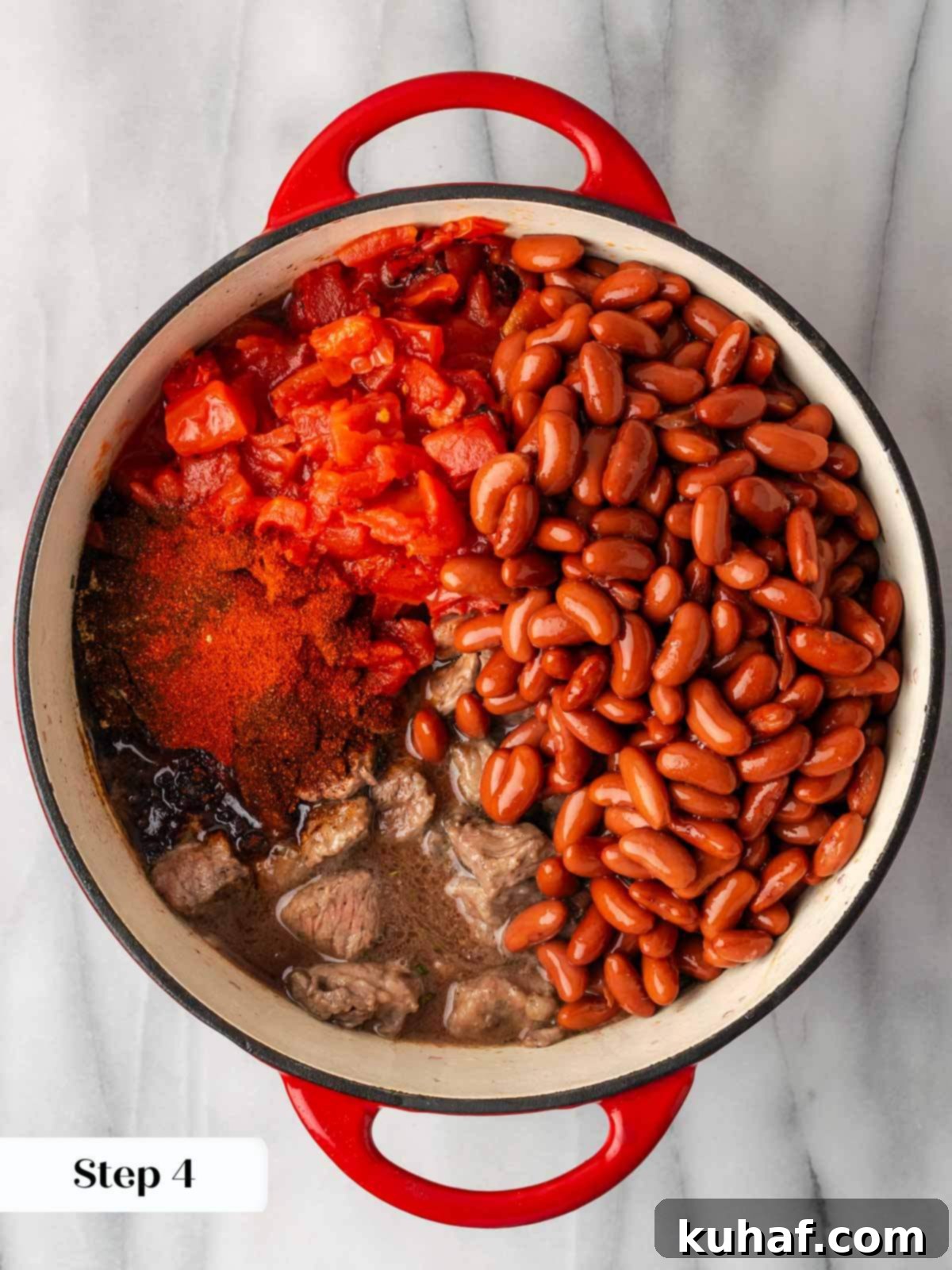 chili ingredients in pot.