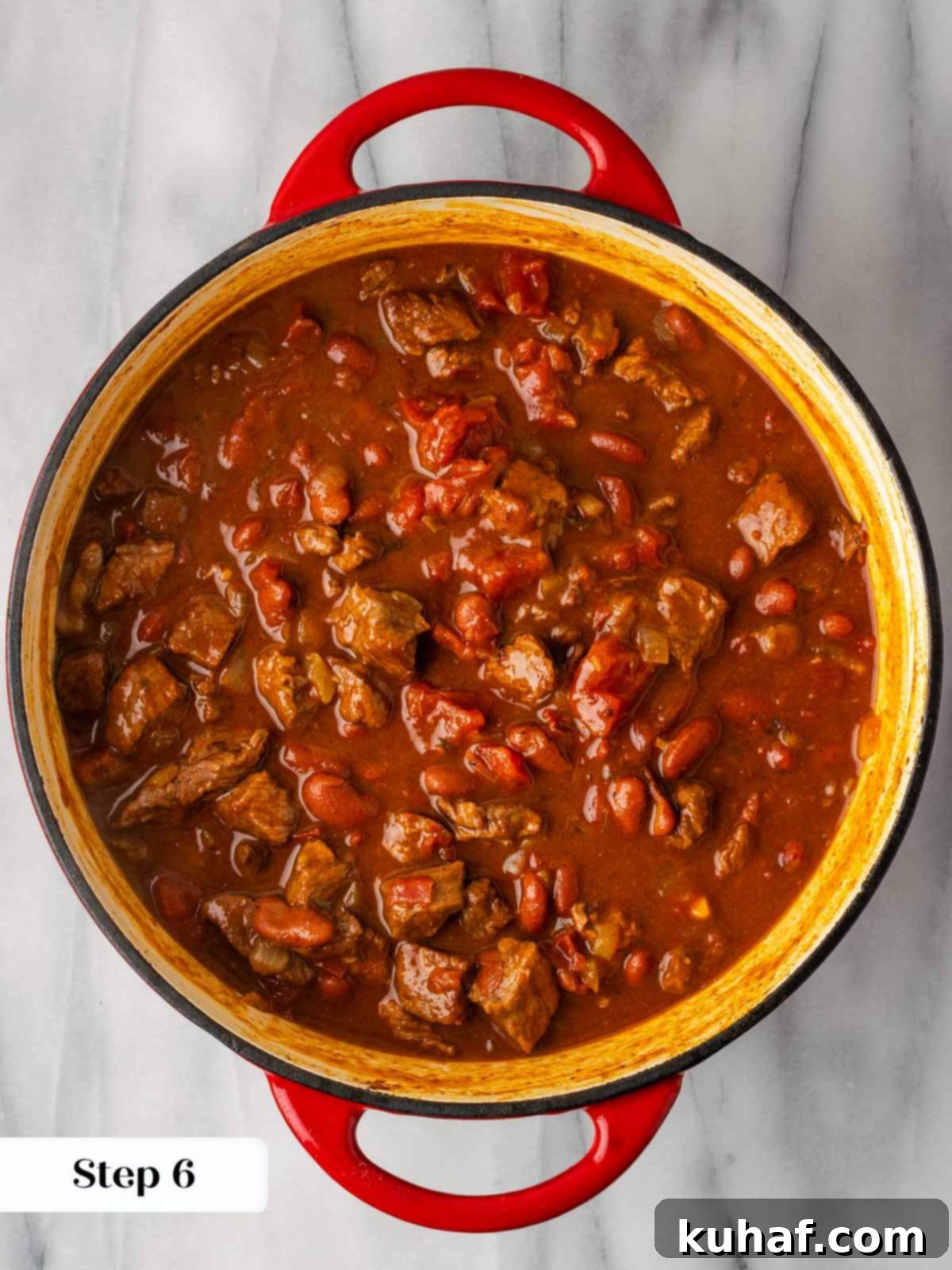 cooked chili in dutch oven before serving.