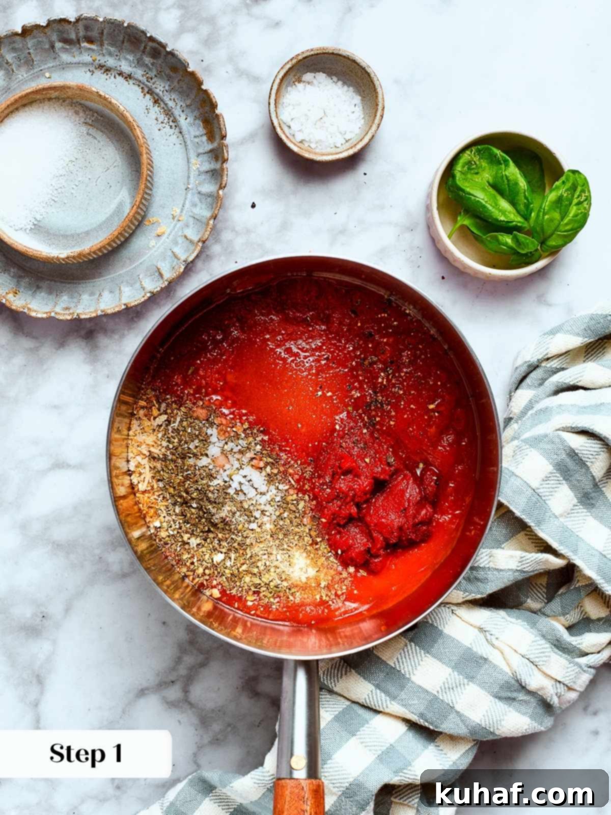 Perfect Homemade Pizza Sauce 5 Ingredients blending into a bright red pizza sauce.