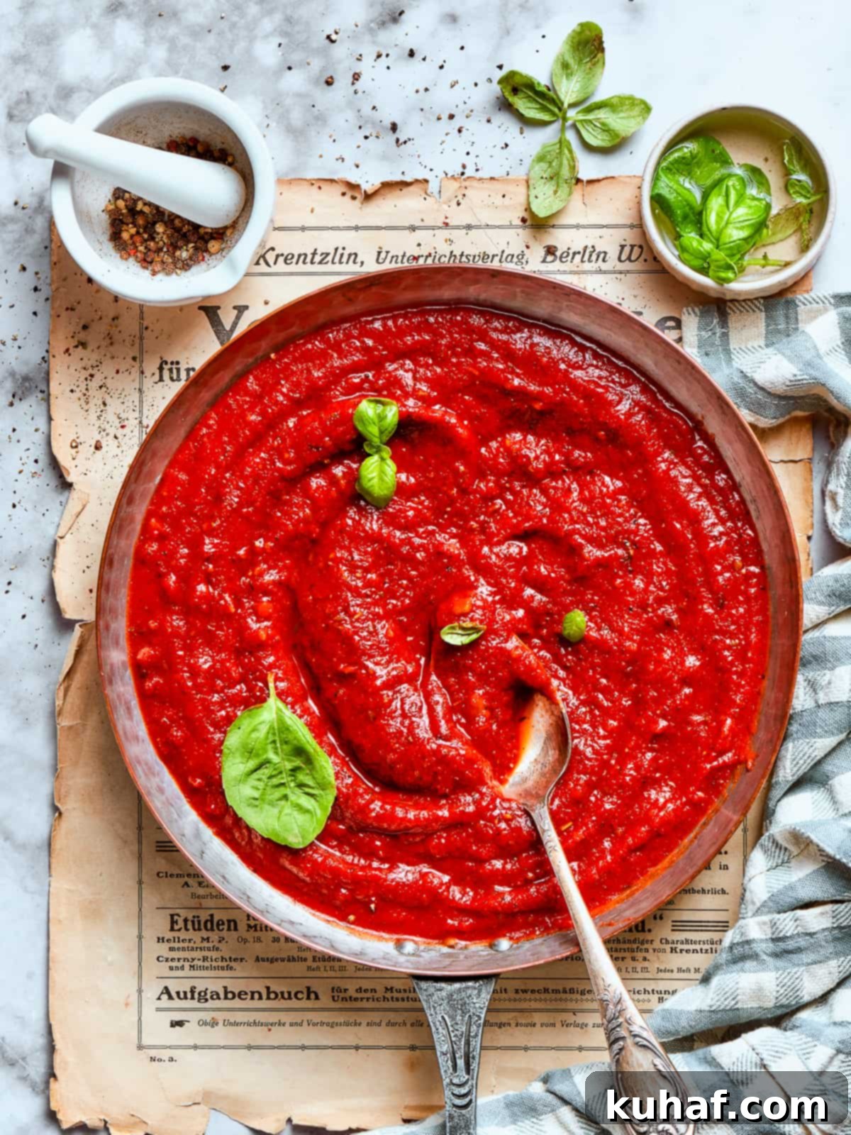 Perfect Homemade Pizza Sauce 8 Close-up of velvety pizza sauce with smooth texture and rich color.