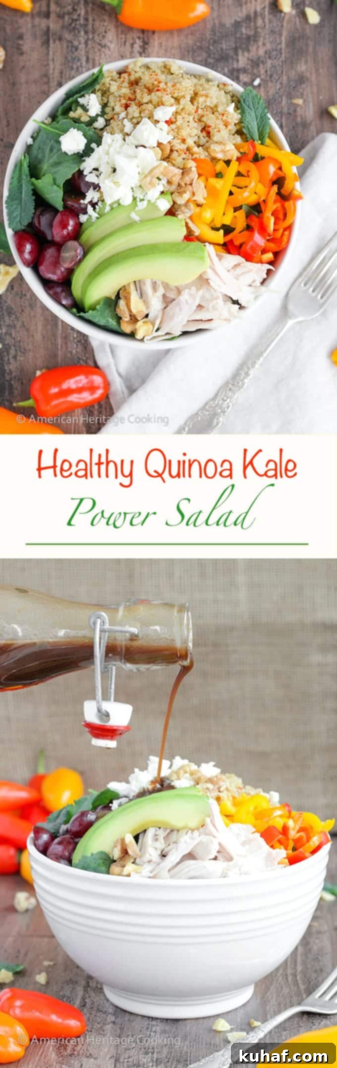 This Quinoa Kale Power Bowl is packed with vitamins, minerals, healthy fats and filling protein! Plus it is a super easy recipe that is perfect for lunch or dinner!
