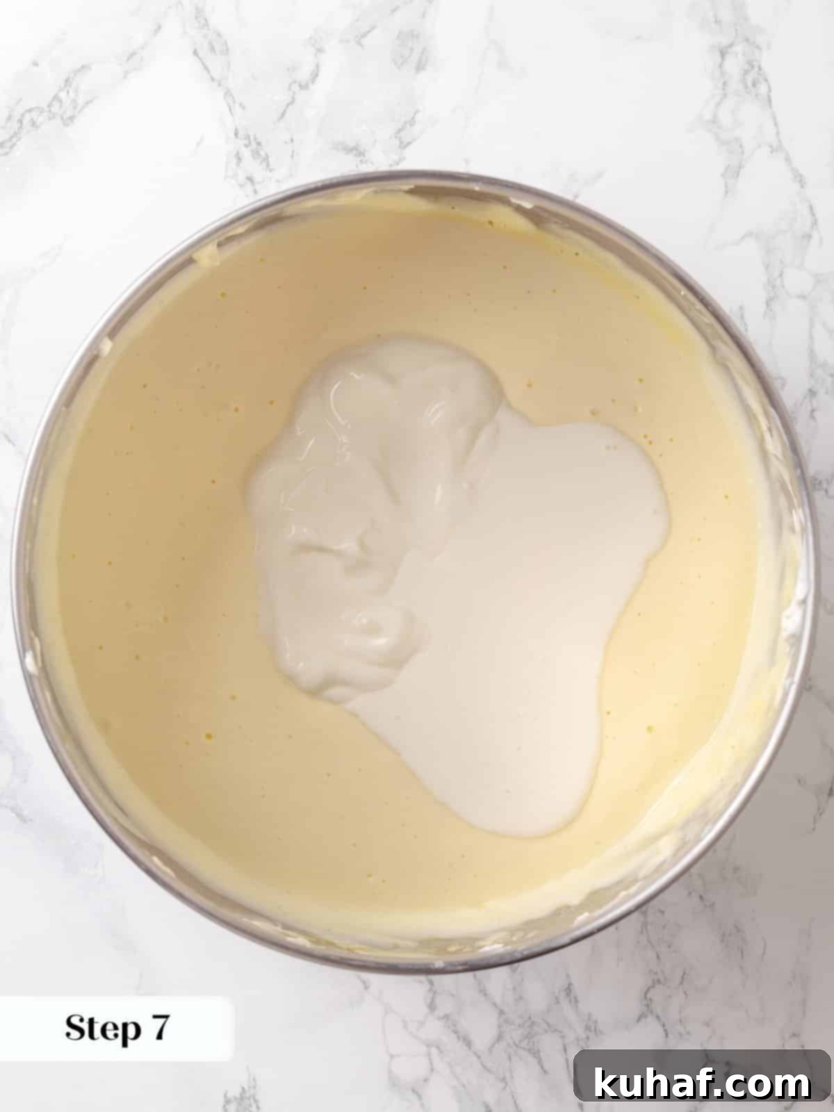 Sour cream and heavy cream being added into the batter for richness and smooth texture.