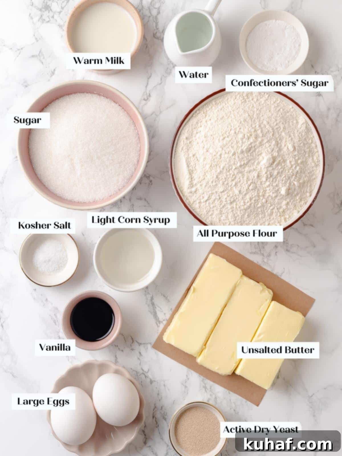 All ingredients for gooey butter cake displayed before mixing the base and topping.