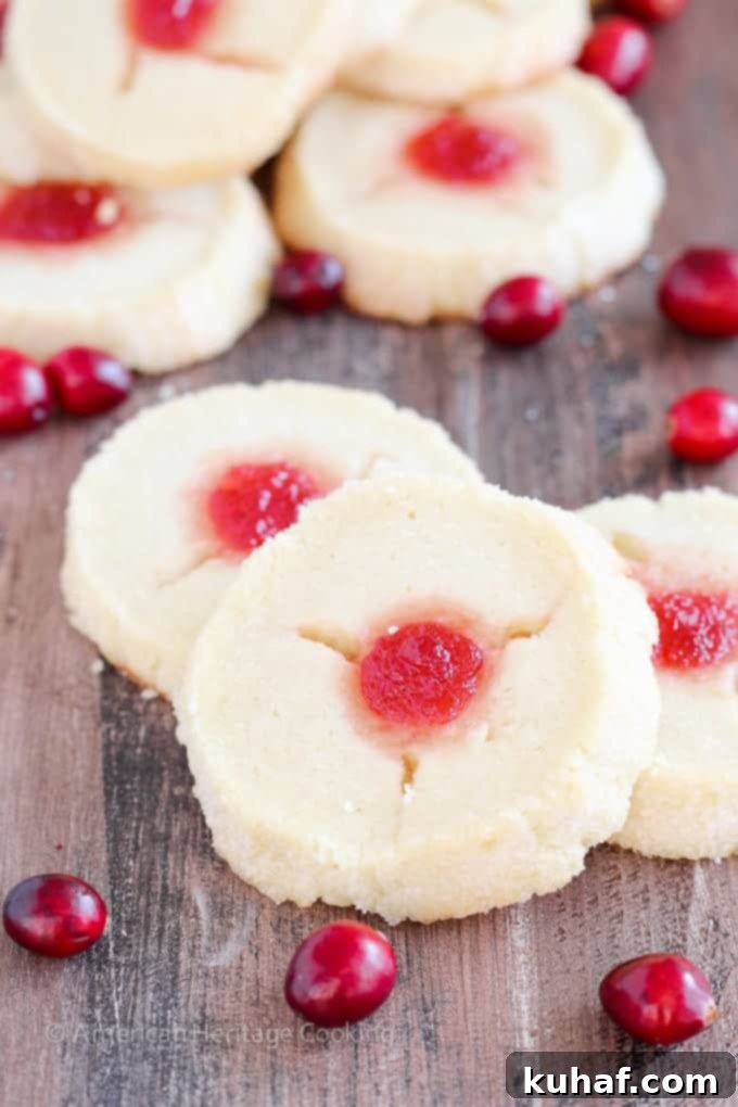 These Cranberry Thumbprint Cookies are a buttery shortbread cookie dough filled with a Moscato cranberry jam and baked to soft, tender perfection. 