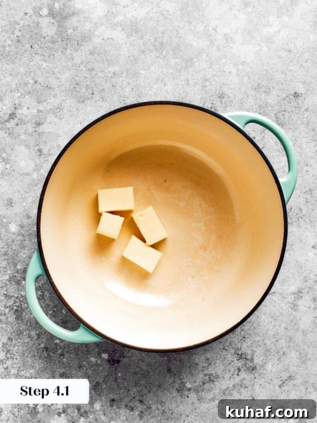 Butter melting and bubbling gently in a saucepan, ready for the flour to be added.