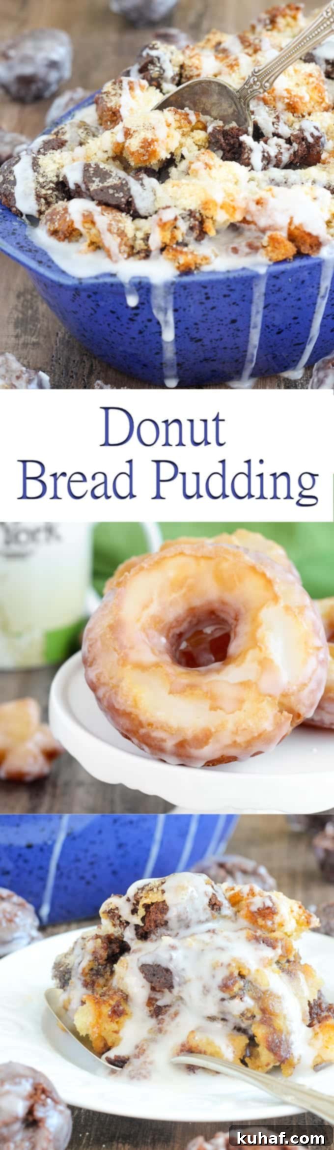 This Coffee Donut Bread Pudding takes everything you love about breakfast and bakes it into one easy dish! Cake donuts baked in a coffee custard for the perfect addition to brunch! A final overhead shot of the entire dish, inviting for a family brunch.